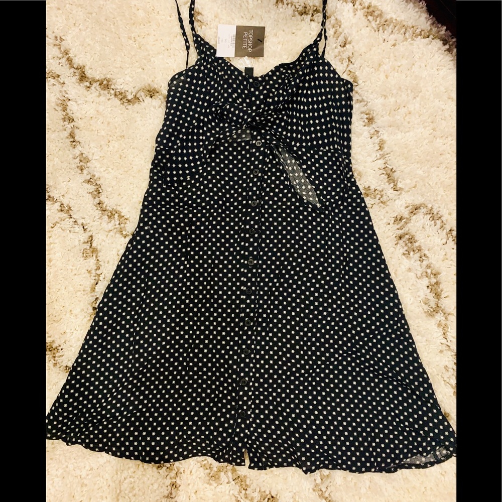 Topshop 2 Petite Dress with front tie Navy 2P Xs